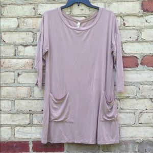 Lavender Shift Dress Drop Sleeve Buttons Pockets M